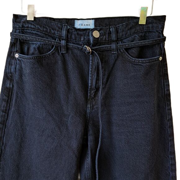 FRAME Pixie High Rise Baggy Wide Leg Jeans Released Hem Dark Wash Supermoon 28 - Picture 7 of 12